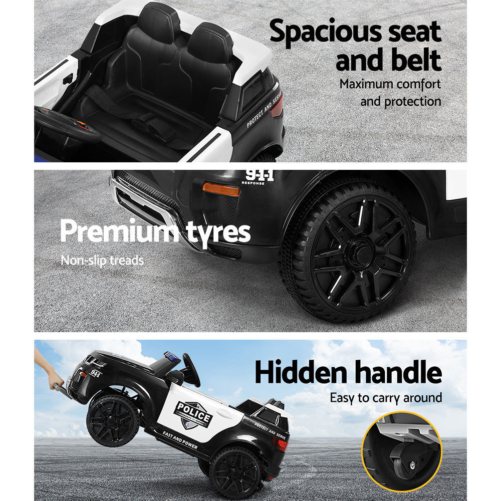 Electric Ride On Car Rigo Kids Patrol Police Ride On Cars Horn Music Remote Black-Ride on Toys - Cars-PEROZ Accessories