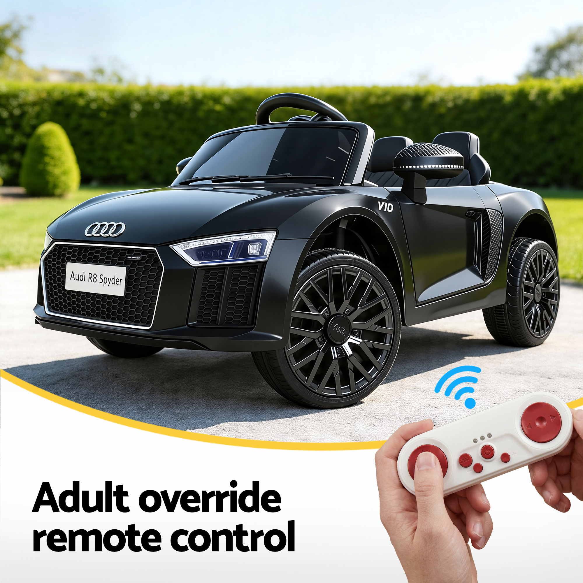Kids Ride On Car Audi R8 Licensed Sports Electric Toy Cars Black-Ride on Toys - Cars-PEROZ Accessories