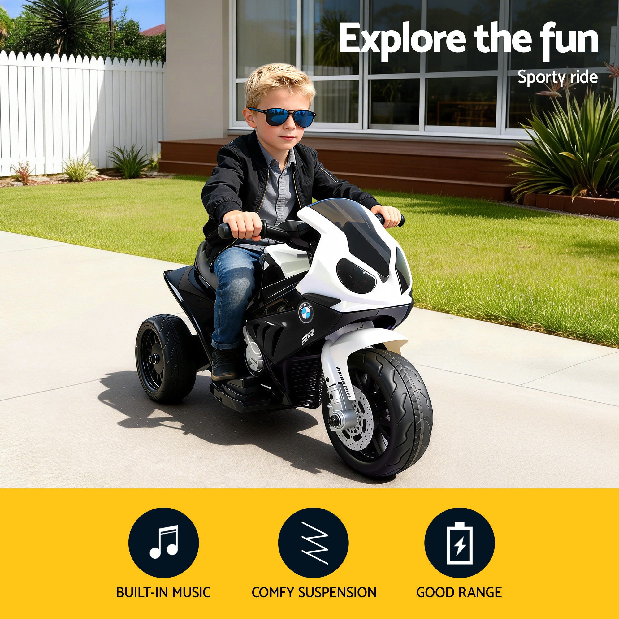Kids Ride On Car Electric Ride On Cars Motorcycle Motorbike BMW Licensed S1000RR Black-Ride on Toys - Motorbikes-PEROZ Accessories