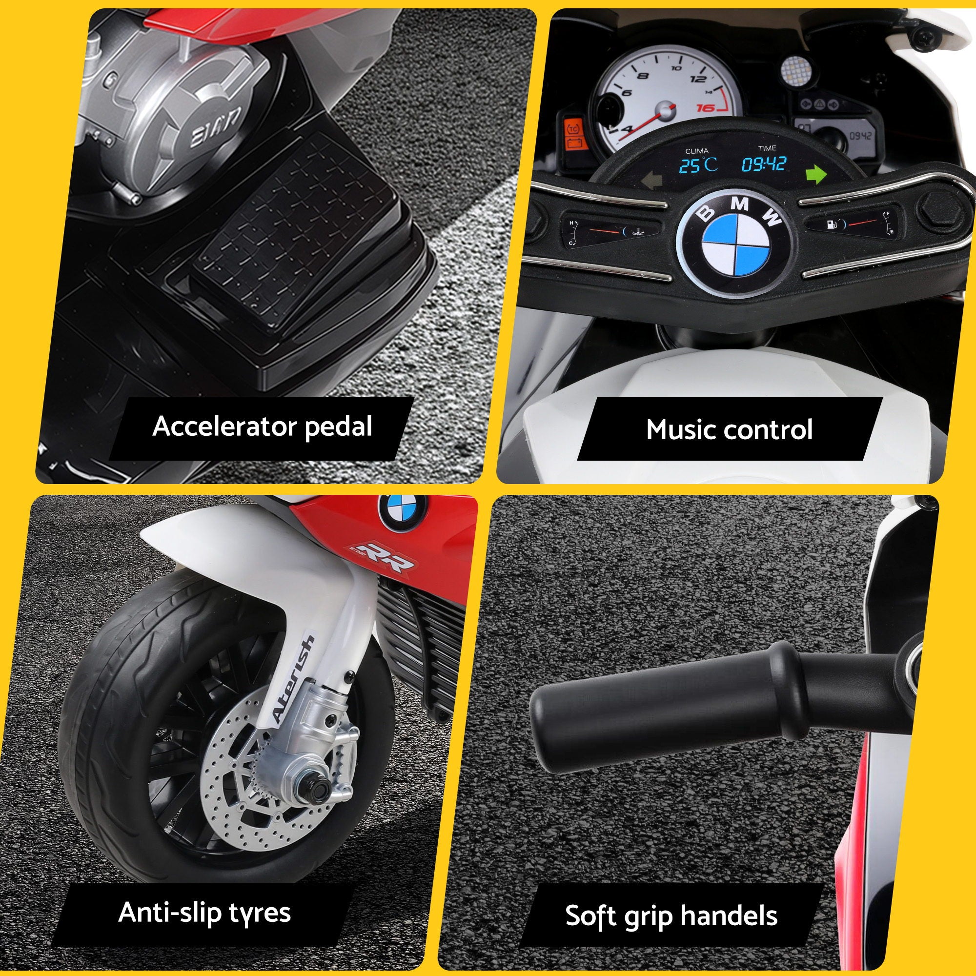 Kids Electric Ride On Car Police Motorcycle Motorbike BMW Licensed S1000RR Red-Ride on Toys - Motorbikes-PEROZ Accessories