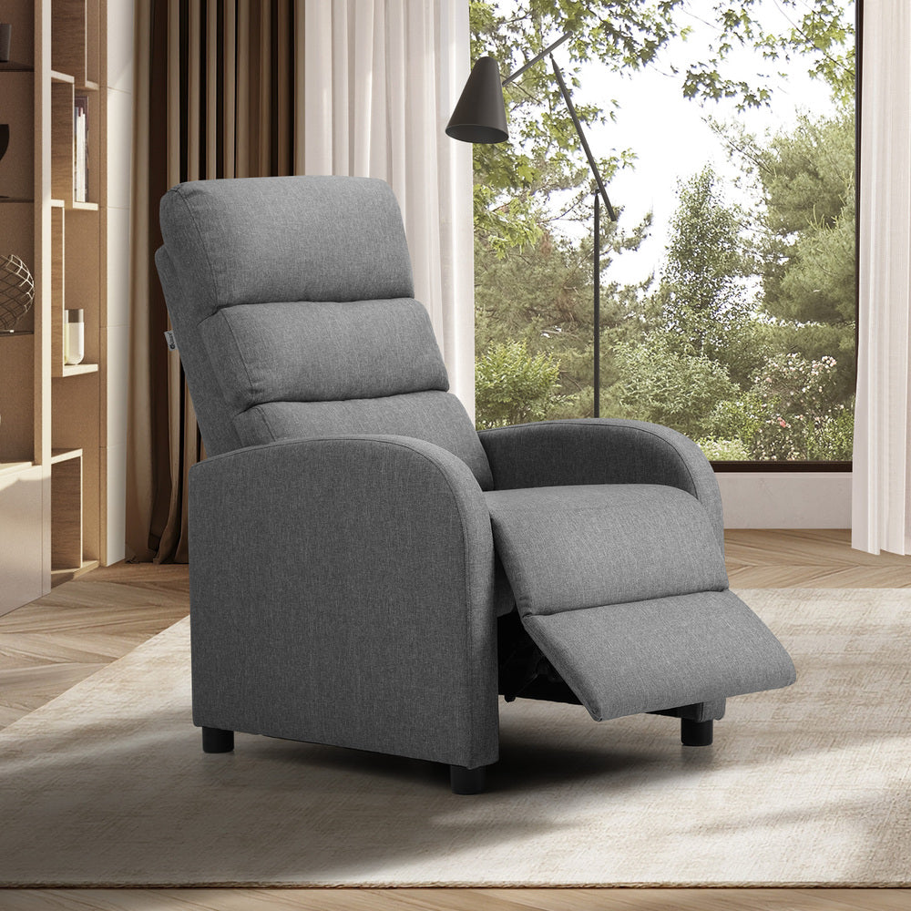 Oikiture Recliner Chair Armchair Adjustable Sofa Lounge Polyester Grey-Recliner Chair-PEROZ Accessories