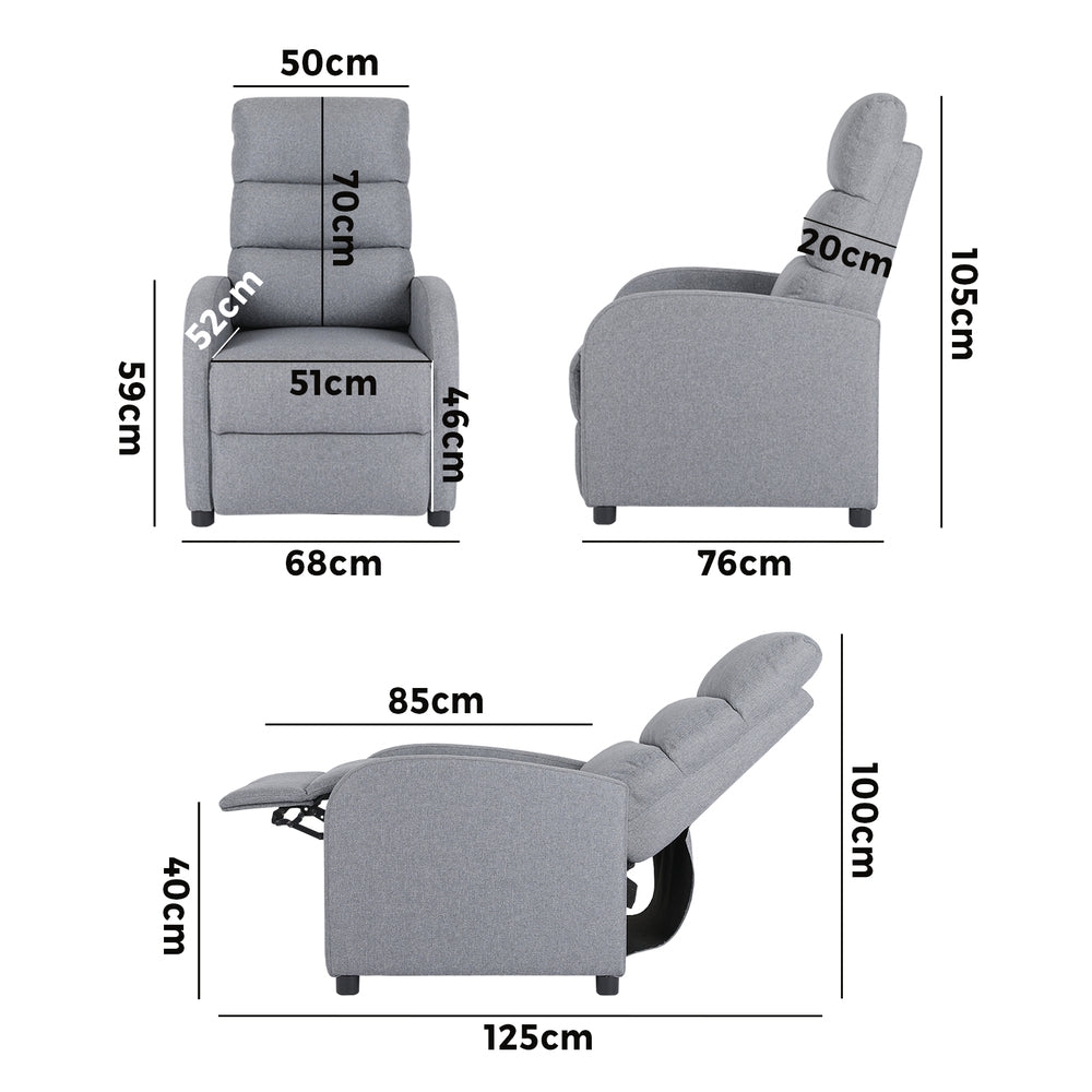 Oikiture Recliner Chair Armchair Adjustable Sofa Lounge Polyester Grey-Recliner Chair-PEROZ Accessories