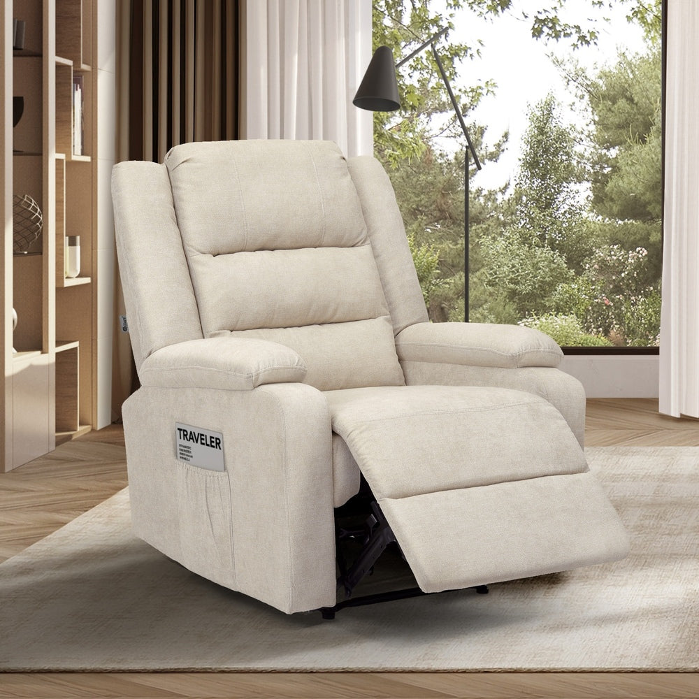 Oikiture Recliner Chair Padded Lounge With Side Pocket Polyester Beige-Recliner Chair-PEROZ Accessories