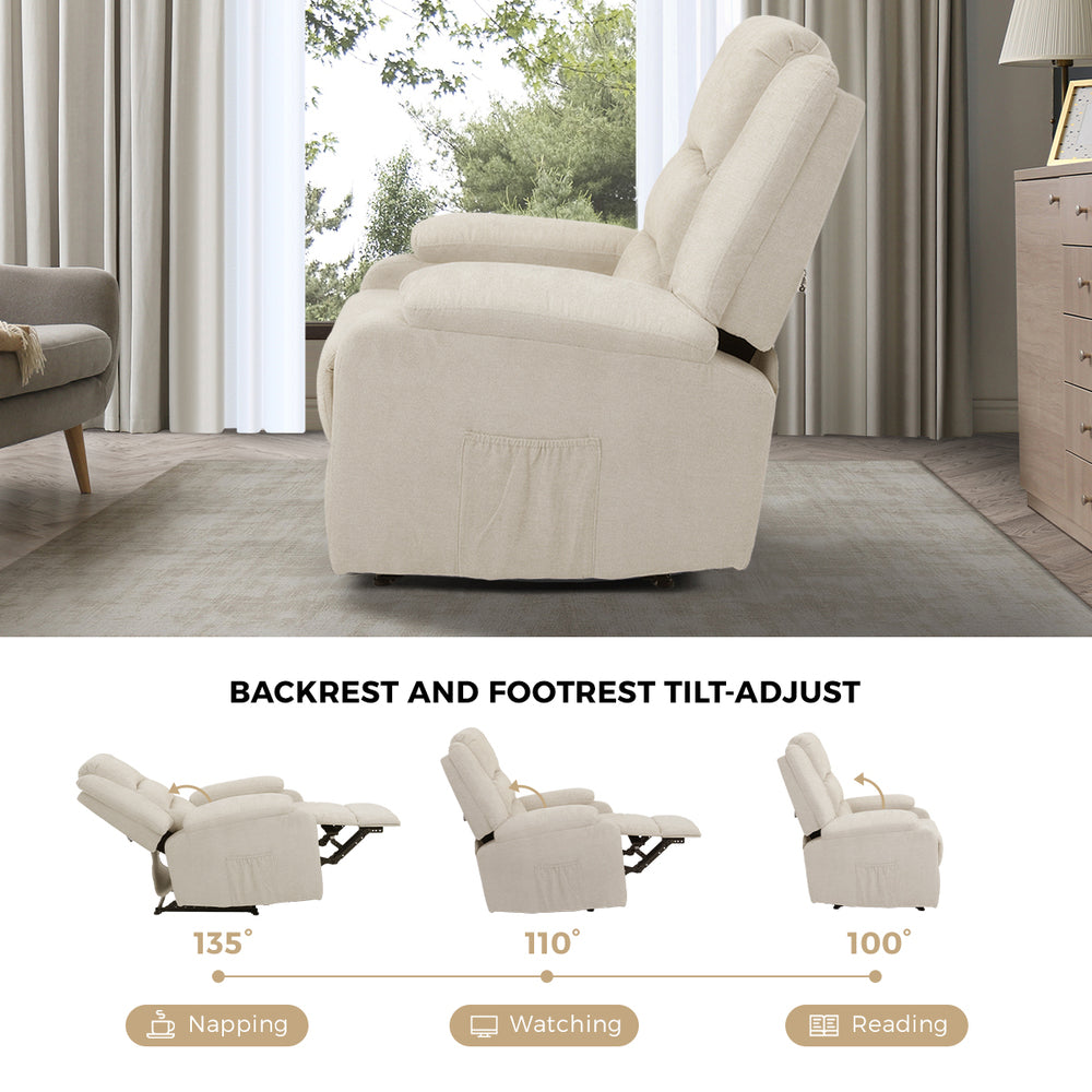 Oikiture Recliner Chair Padded Lounge With Side Pocket Polyester Beige-Recliner Chair-PEROZ Accessories