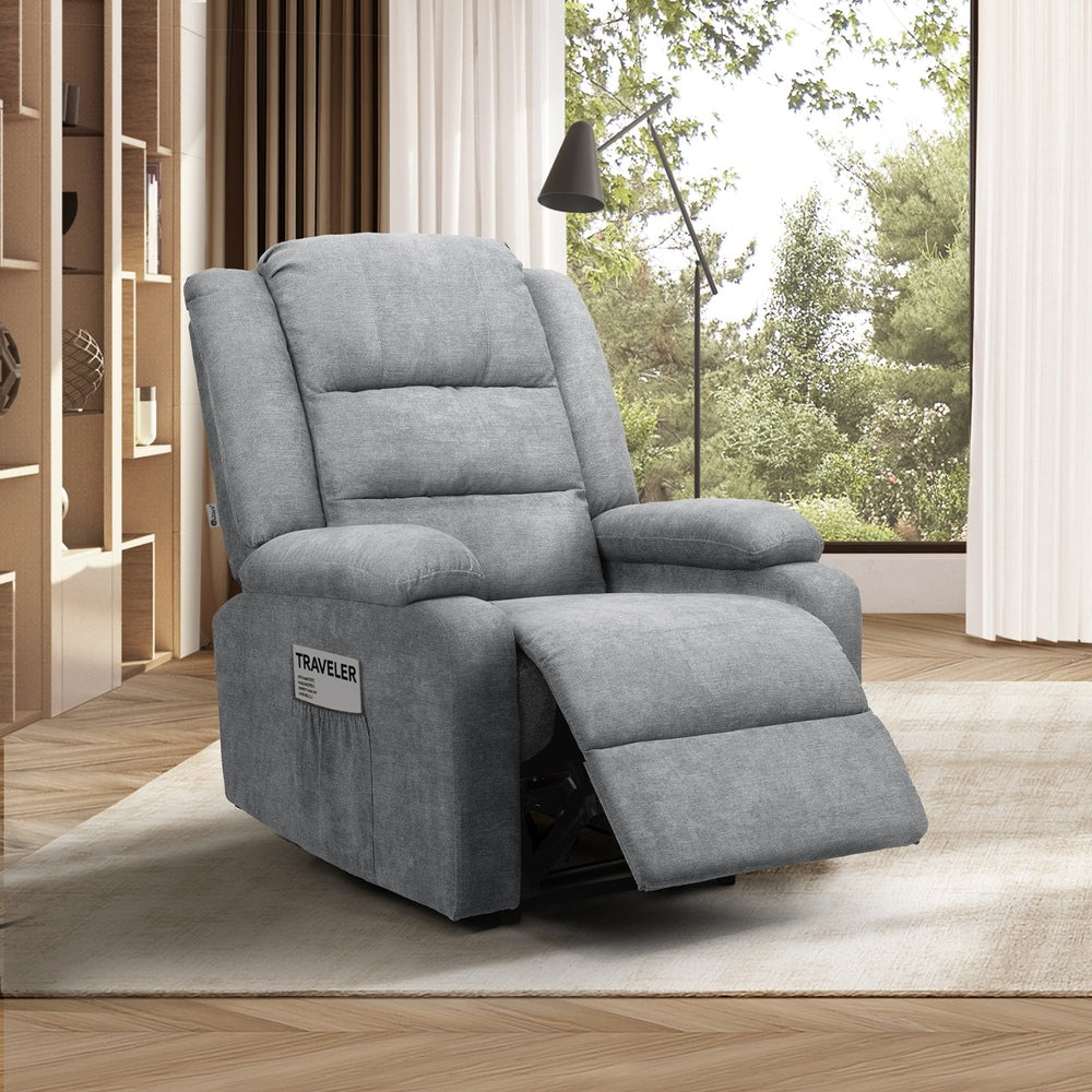 Oikiture Recliner Chair Padded Lounge With Side Pocket Polyester Grey-Recliner Chair-PEROZ Accessories