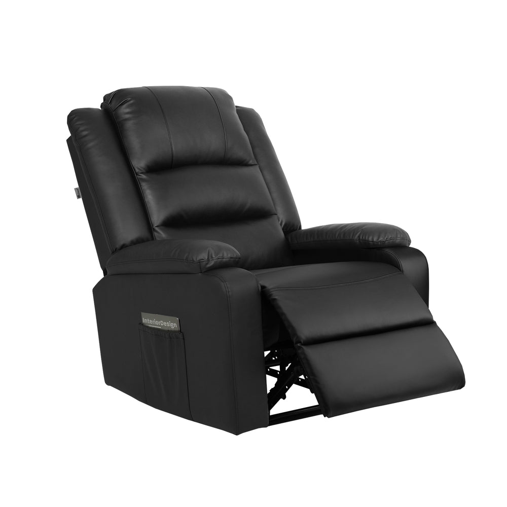 Oikiture Recliner Chair Armchair with Side Pocket Leather Black-Recliner Chair-PEROZ Accessories