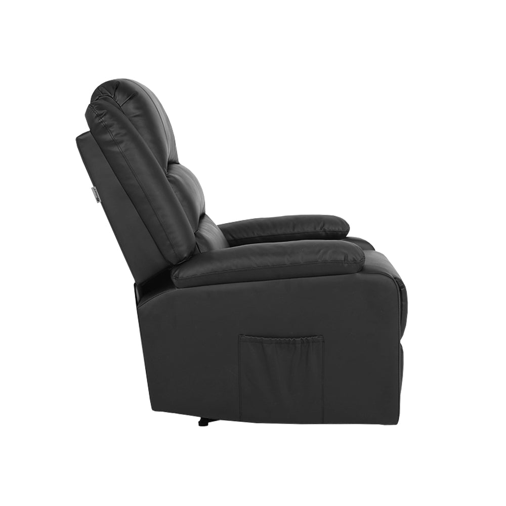 Oikiture Recliner Chair Armchair with Side Pocket Leather Black-Recliner Chair-PEROZ Accessories