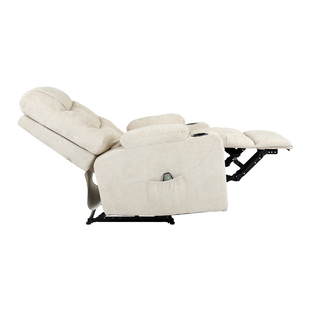 Oikiture Recliner Chair Electric Massage Chairs Heated Polyester Beige-Recliner Chair-PEROZ Accessories