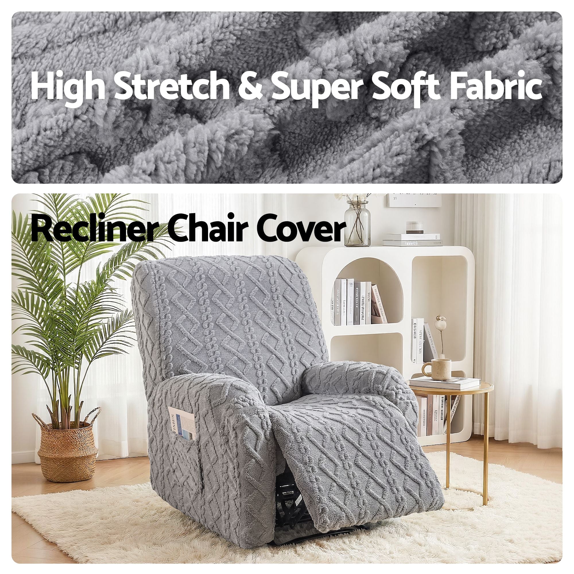 Artiss Recliner Chair Covers with Storage Side Pockets Grey-Furniture > Bar Stools & Chairs > Arm Chairs & Recliners-PEROZ Accessories