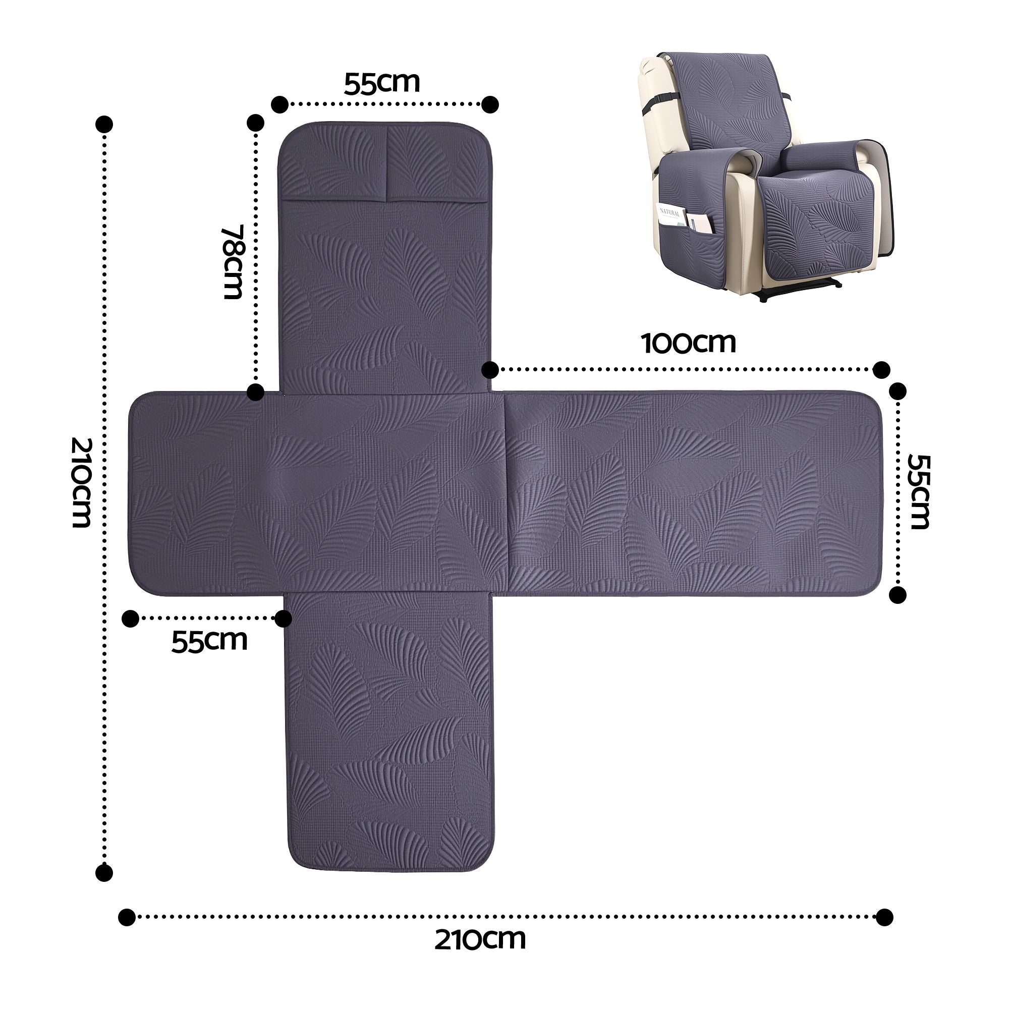 Artiss Quilted Recliner Chair Covers 100% Waterproof Recliner Slipcovers Grey-Furniture > Bar Stools & Chairs > Arm Chairs & Recliners-PEROZ Accessories