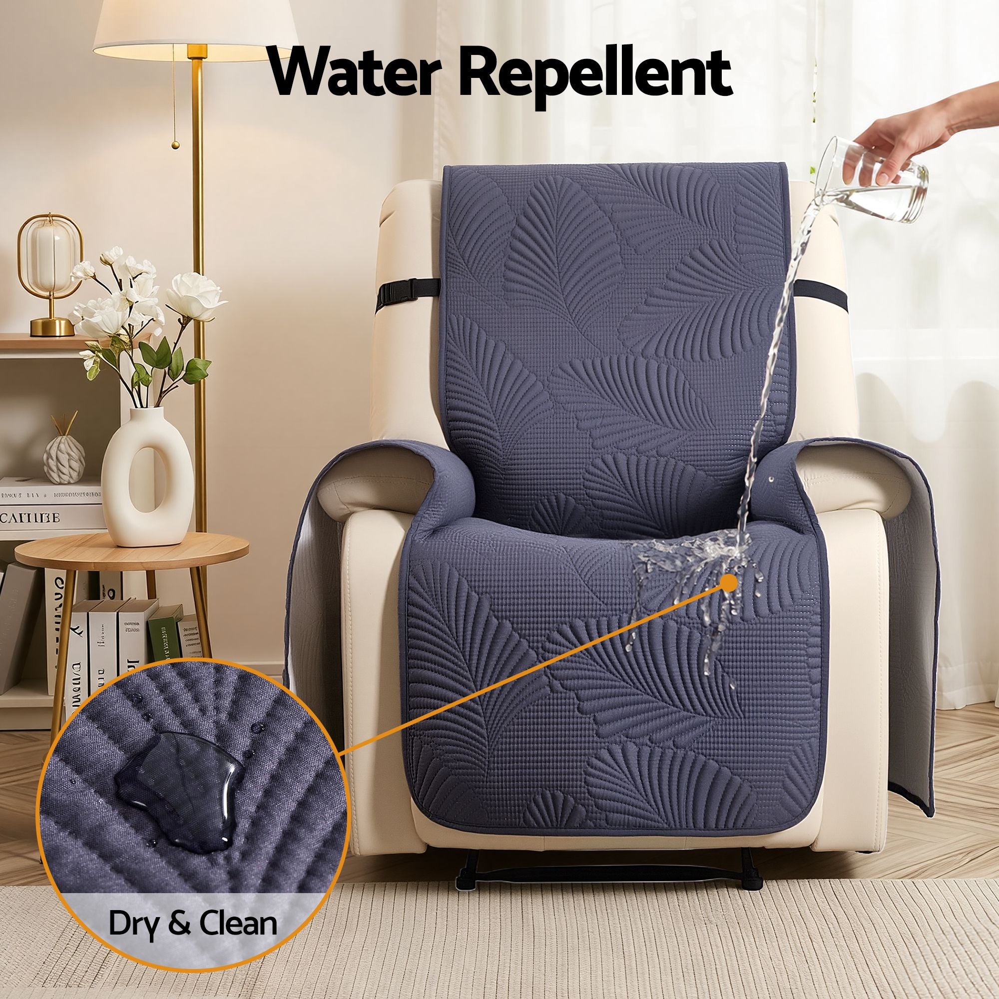 Artiss Quilted Recliner Chair Covers 100% Waterproof Recliner Slipcovers Grey-Furniture > Bar Stools & Chairs > Arm Chairs & Recliners-PEROZ Accessories