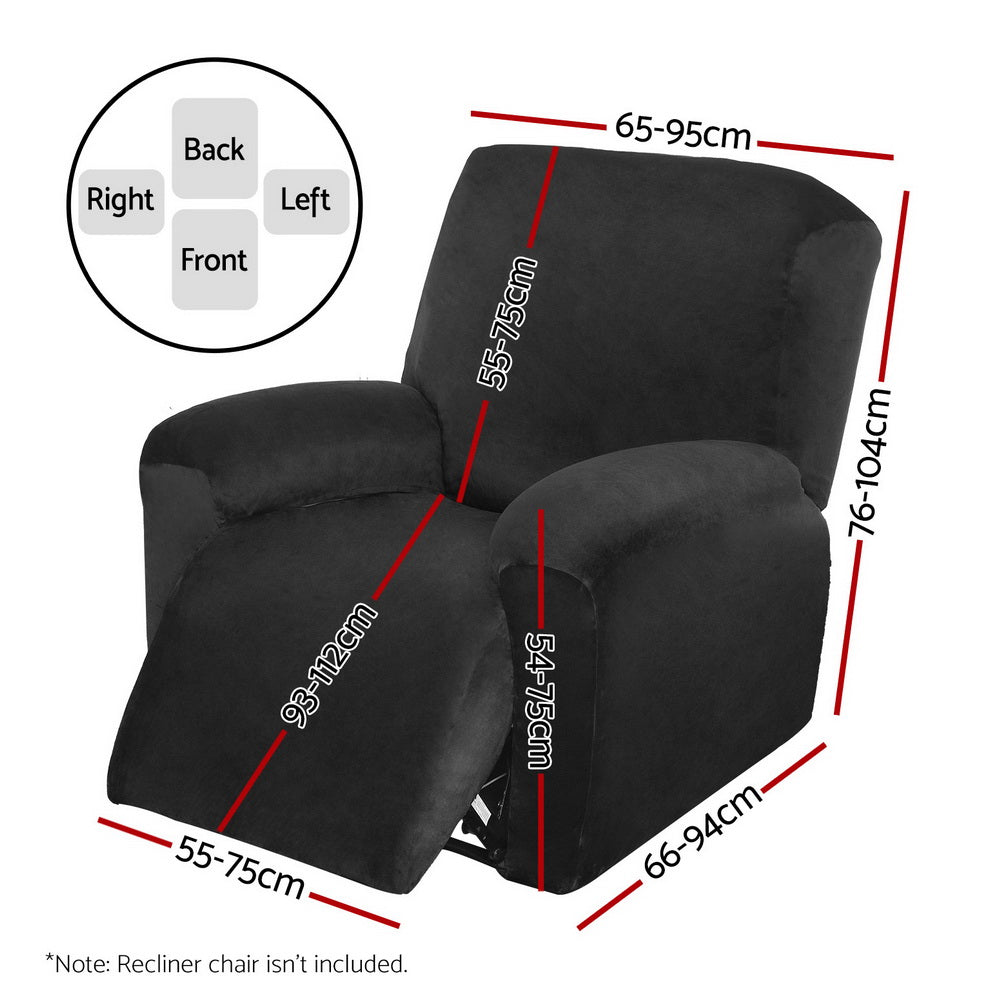 Artiss Recliner Chair Covers 1 Seater Velvet Black-Furniture > Bar Stools & Chairs-PEROZ Accessories