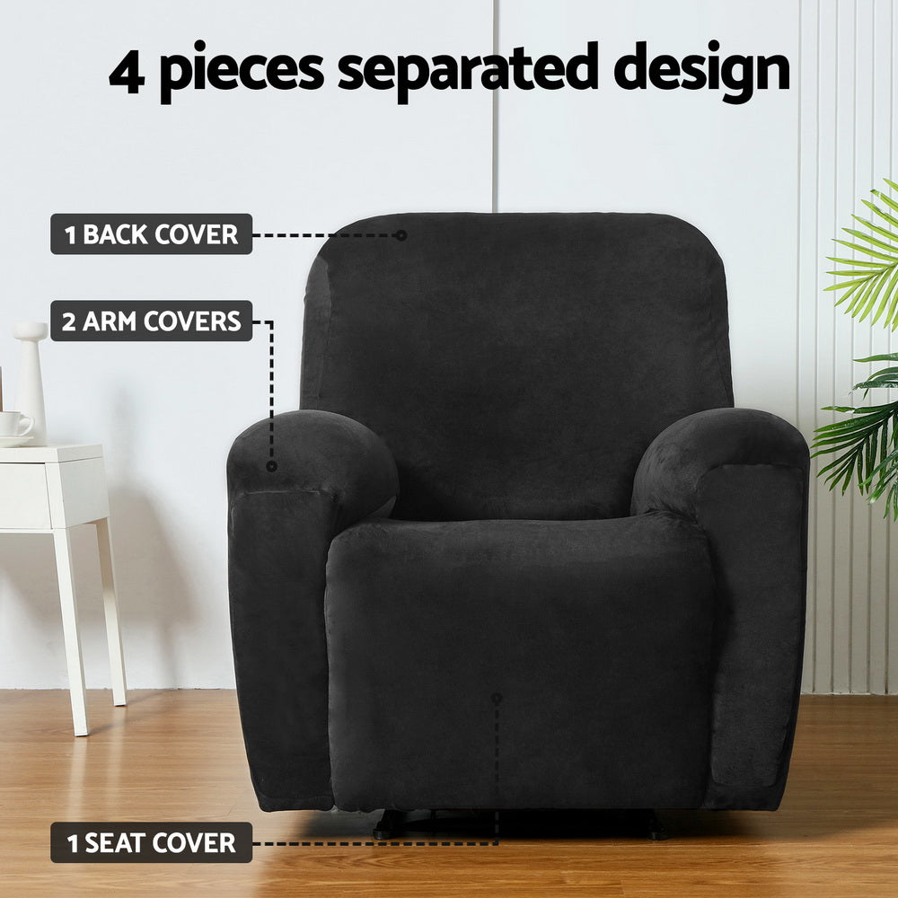 Artiss Recliner Chair Covers 1 Seater Velvet Black-Furniture > Bar Stools & Chairs-PEROZ Accessories