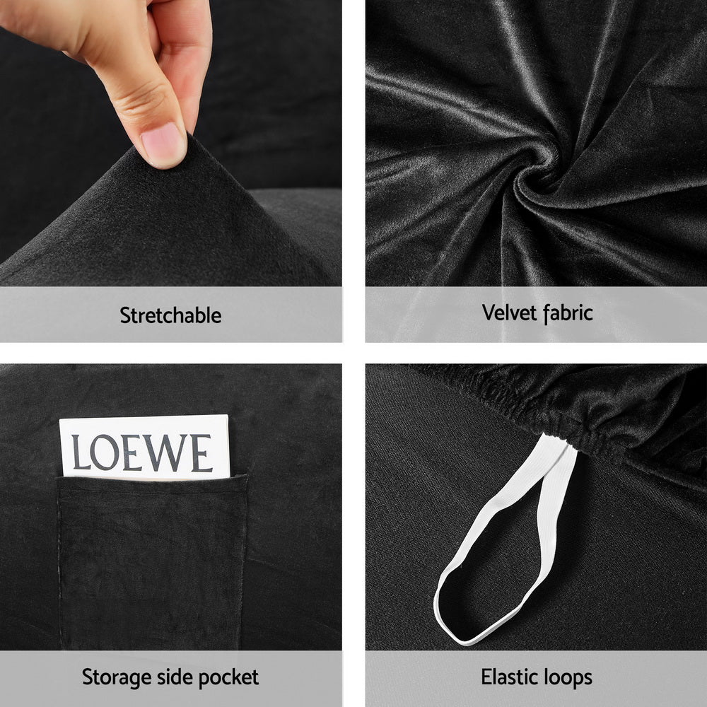 Artiss Recliner Chair Covers 1 Seater Velvet Black-Furniture > Bar Stools & Chairs-PEROZ Accessories