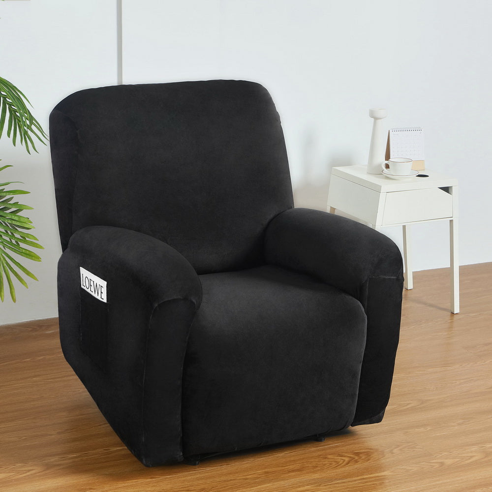 Artiss Recliner Chair Covers 1 Seater Velvet Black-Furniture > Bar Stools & Chairs-PEROZ Accessories