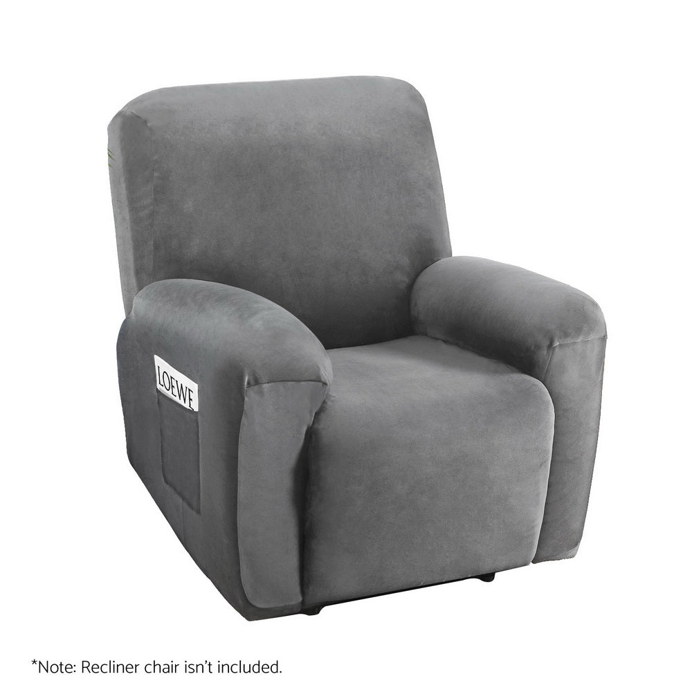 Artiss Recliner Chair Covers 1 Seater Velvet Grey-Furniture > Bar Stools & Chairs-PEROZ Accessories