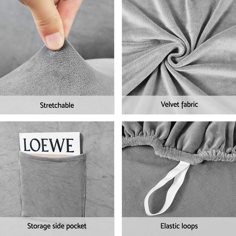 Artiss Recliner Chair Covers 1 Seater Velvet Grey-Furniture > Bar Stools & Chairs-PEROZ Accessories