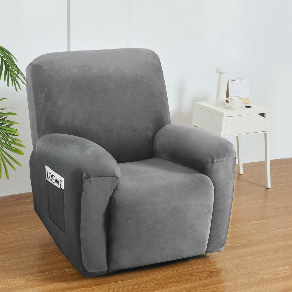 Artiss Recliner Chair Covers 1 Seater Velvet Grey-Furniture > Bar Stools & Chairs-PEROZ Accessories