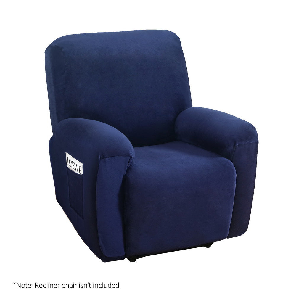 Artiss Recliner Chair Covers 1 Seater Velvet Navy-Furniture > Bar Stools & Chairs-PEROZ Accessories