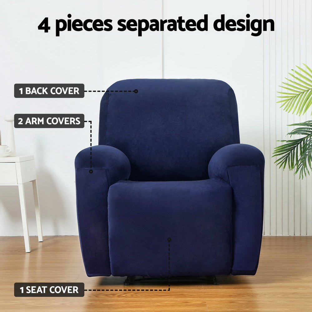 Artiss Recliner Chair Covers 1 Seater Velvet Navy-Furniture > Bar Stools & Chairs-PEROZ Accessories