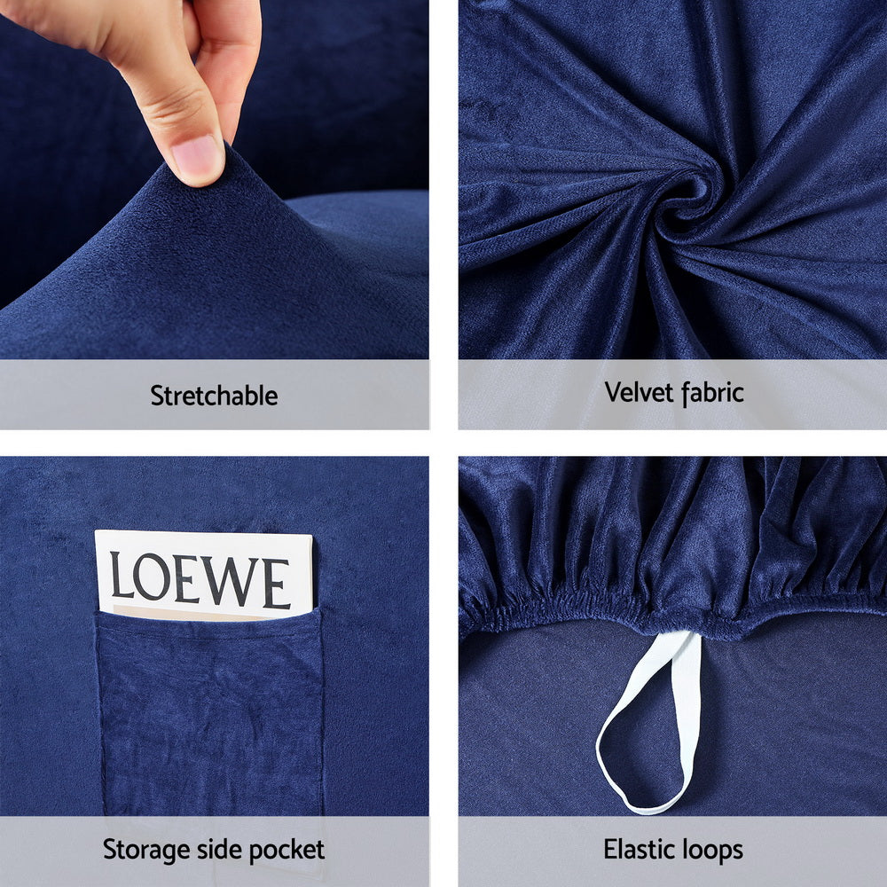 Artiss Recliner Chair Covers 1 Seater Velvet Navy-Furniture > Bar Stools & Chairs-PEROZ Accessories