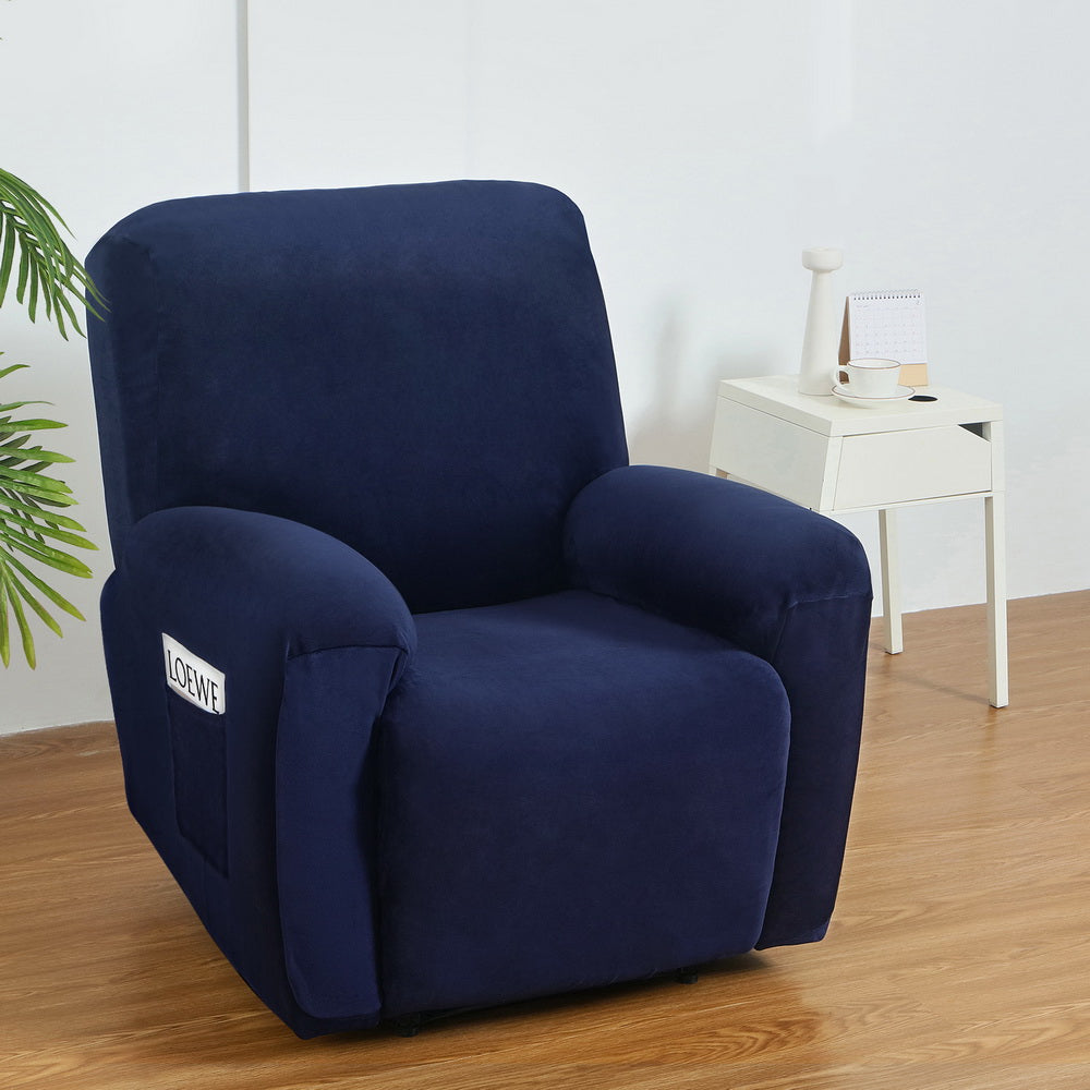 Artiss Recliner Chair Covers 1 Seater Velvet Navy-Furniture > Bar Stools & Chairs-PEROZ Accessories
