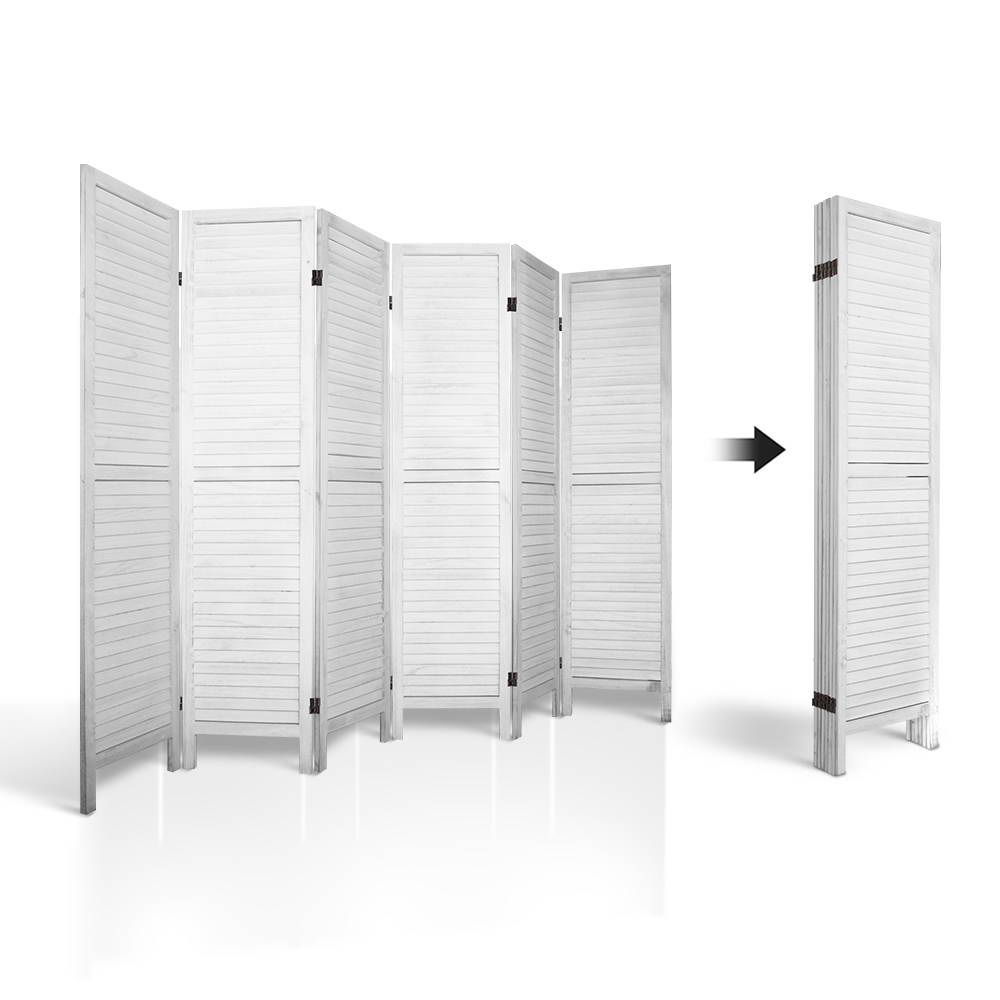 Artiss 6 Panel Room Divider Screen Privacy Wood Foldable Stand Timber White-Furniture > Living Room-PEROZ Accessories