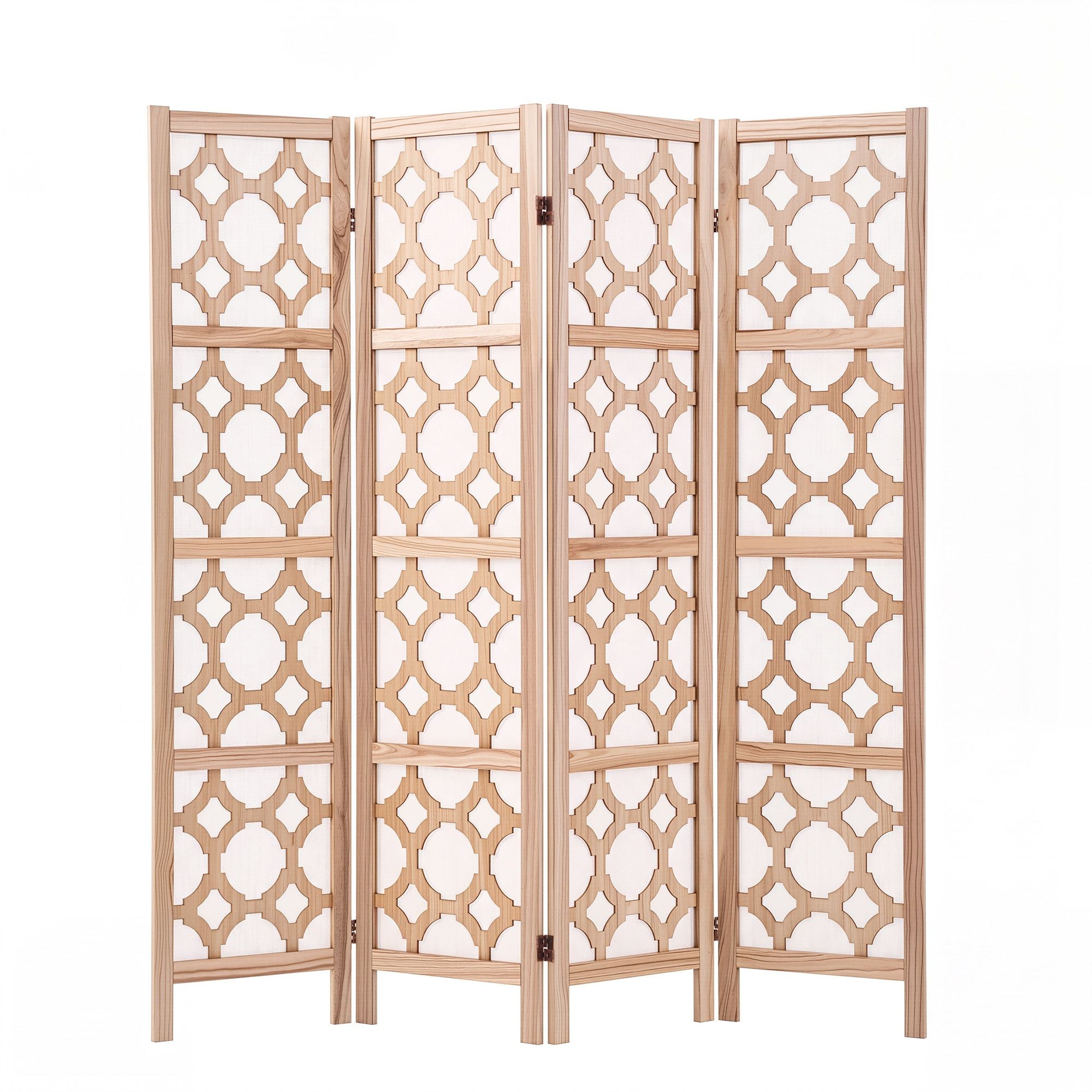 Artiss 4 Panel Room Divider Folding Privacy Screen Wooden Partition Geometric Freestanding Separator Natural 170cm