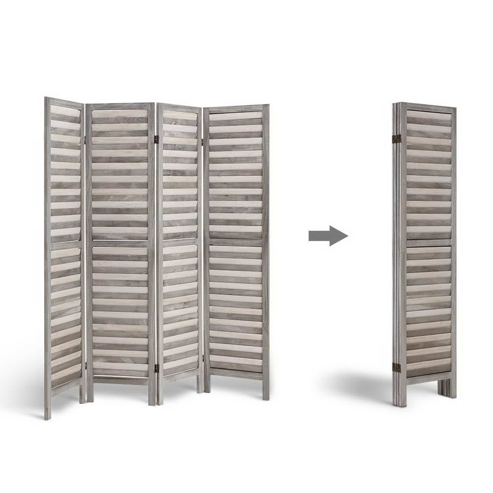 Artiss 4 Panel Room Divider Screen 163x170cm Louver Grey-Furniture > Bedroom > Room Dividers-PEROZ Accessories