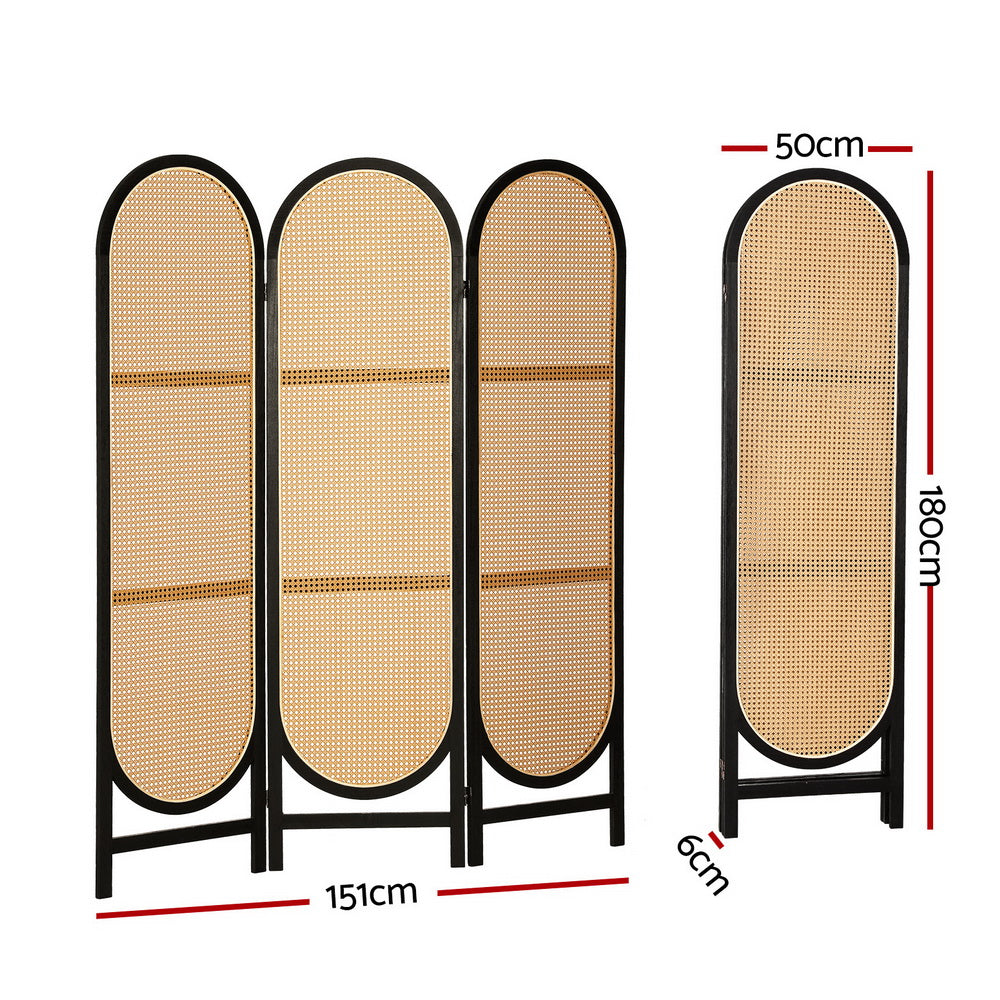 Artiss 3 Panel Room Divider Screen 151x180cm Rattan Brown-Furniture > Bedroom-PEROZ Accessories