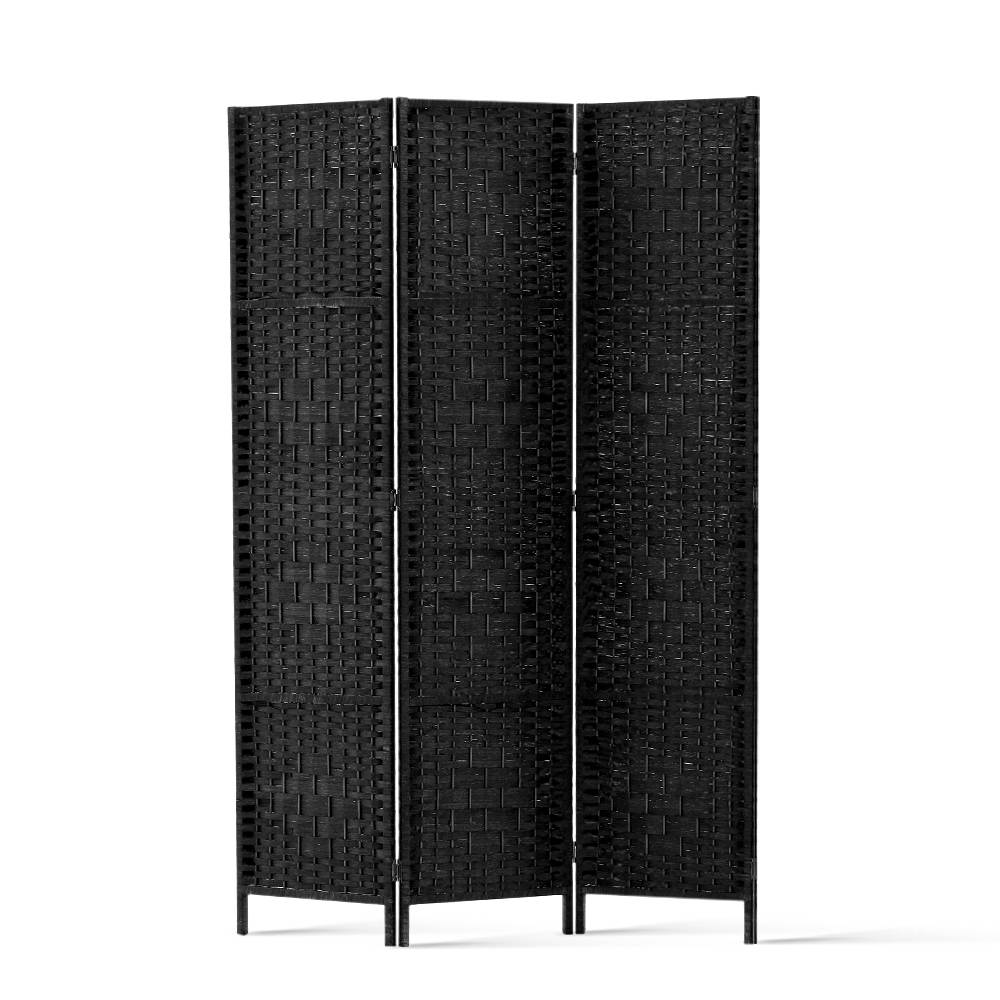 Artiss 3 Panel Room Divider Screen 123x170cm Woven Black-Furniture > Bedroom > Room Dividers-PEROZ Accessories