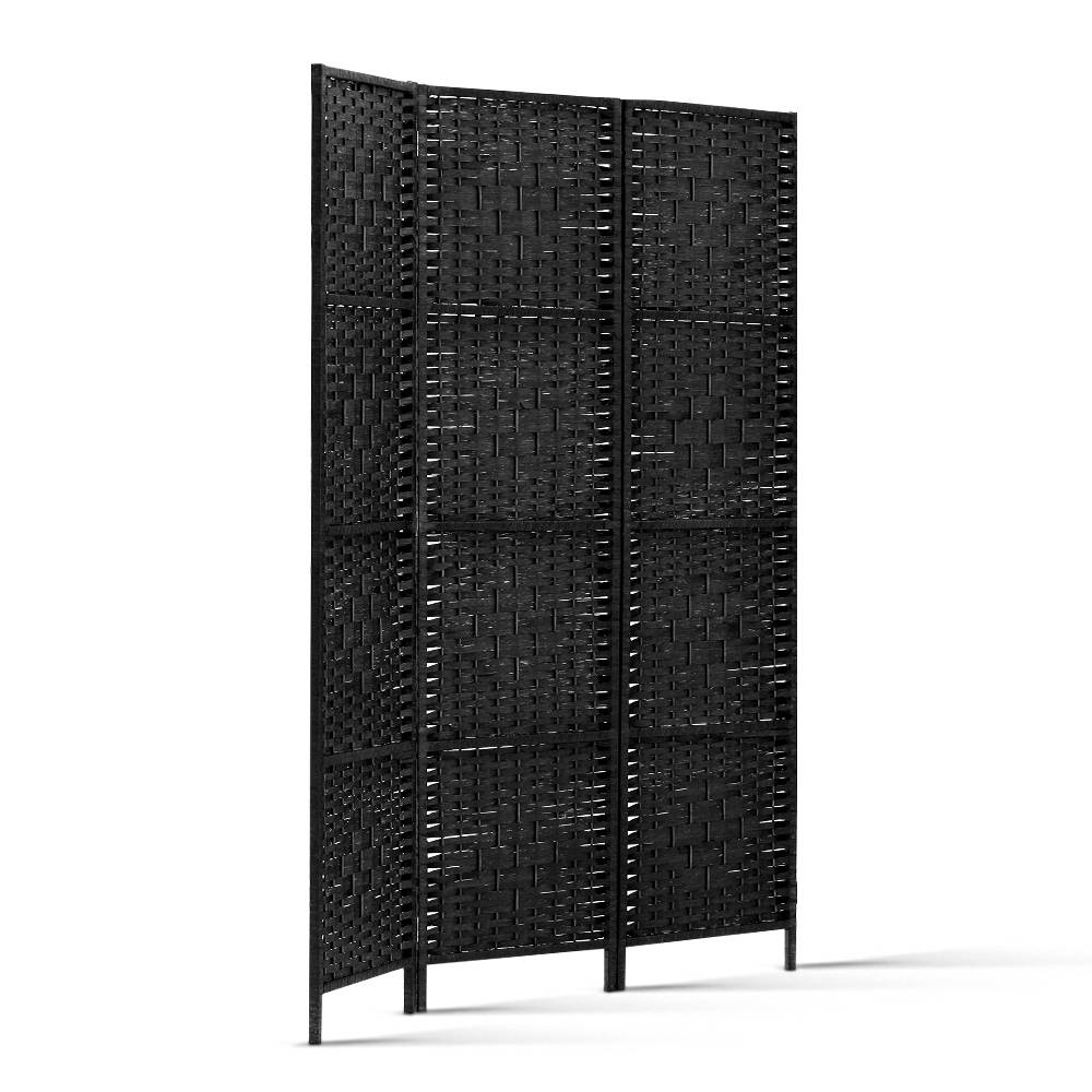 Artiss 3 Panel Room Divider Screen 123x170cm Woven Black-Furniture > Bedroom > Room Dividers-PEROZ Accessories