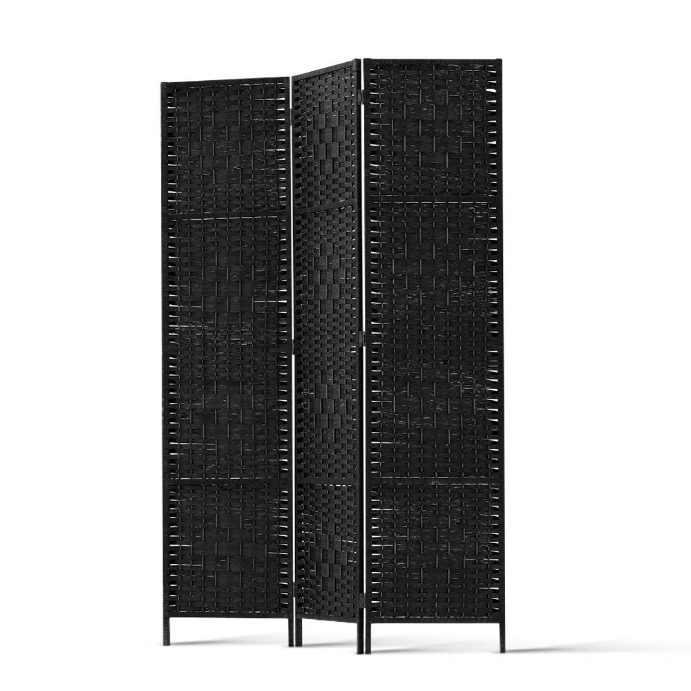 Artiss 3 Panel Room Divider Screen 123x170cm Woven Black-Furniture > Bedroom > Room Dividers-PEROZ Accessories