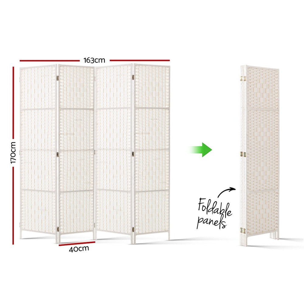 Artiss 4 Panel Room Divider Screen Privacy Timber Foldable Dividers Stand White-Furniture > Living Room-PEROZ Accessories