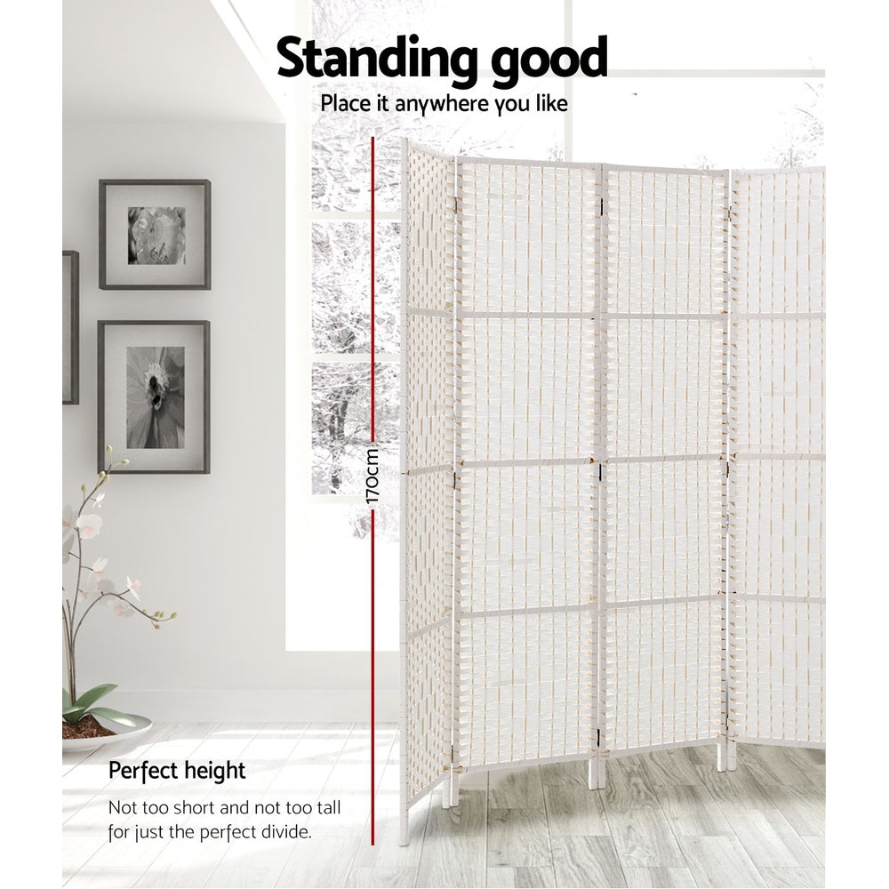 Artiss 4 Panel Room Divider Screen Privacy Timber Foldable Dividers Stand White-Furniture > Living Room-PEROZ Accessories