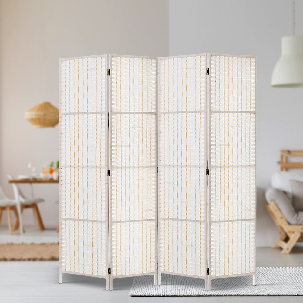 Artiss 4 Panel Room Divider Screen Privacy Timber Foldable Dividers Stand White-Furniture > Living Room-PEROZ Accessories