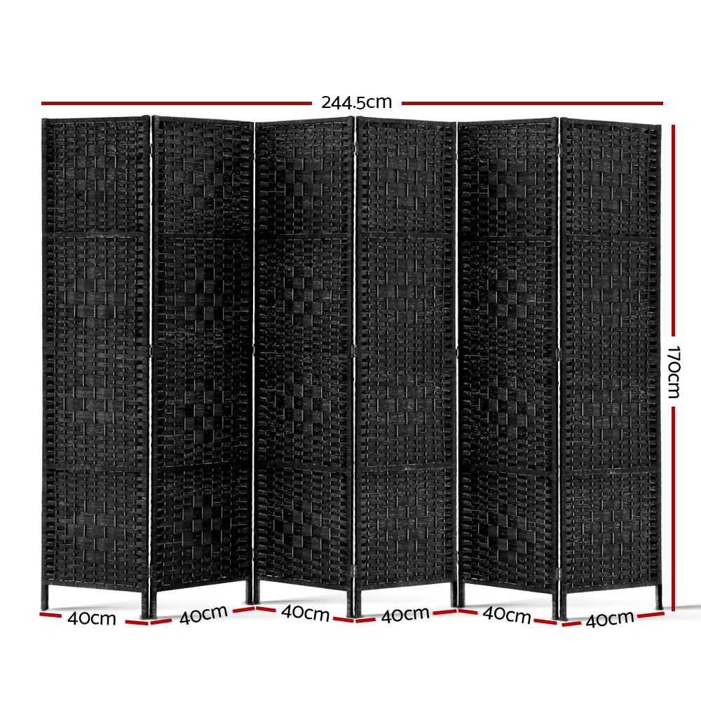 Artiss 6 Panel Room Divider Screen Privacy Timber Foldable Dividers Stand Black-Furniture > Living Room-PEROZ Accessories