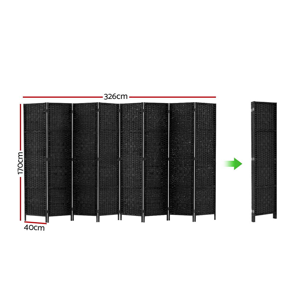 Artiss 8 Panel Room Divider Screen Privacy Timber Foldable Dividers Stand Black-Furniture > Living Room-PEROZ Accessories