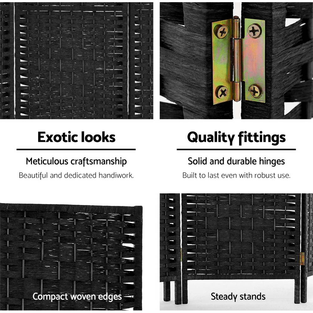 Artiss 8 Panel Room Divider Screen Privacy Timber Foldable Dividers Stand Black-Furniture > Living Room-PEROZ Accessories