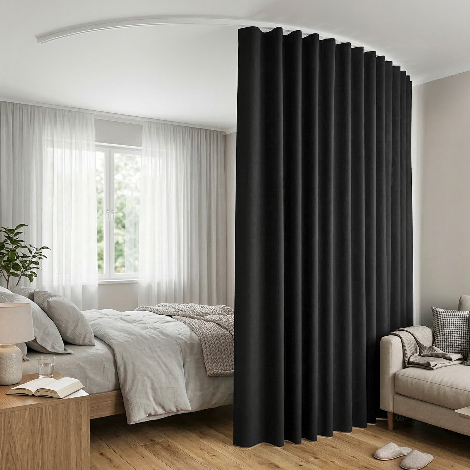 Artiss Room Divider Curtain Ceiling Mounted Track Sets Flexible Black-Furniture > Bedroom > Room Dividers-PEROZ Accessories