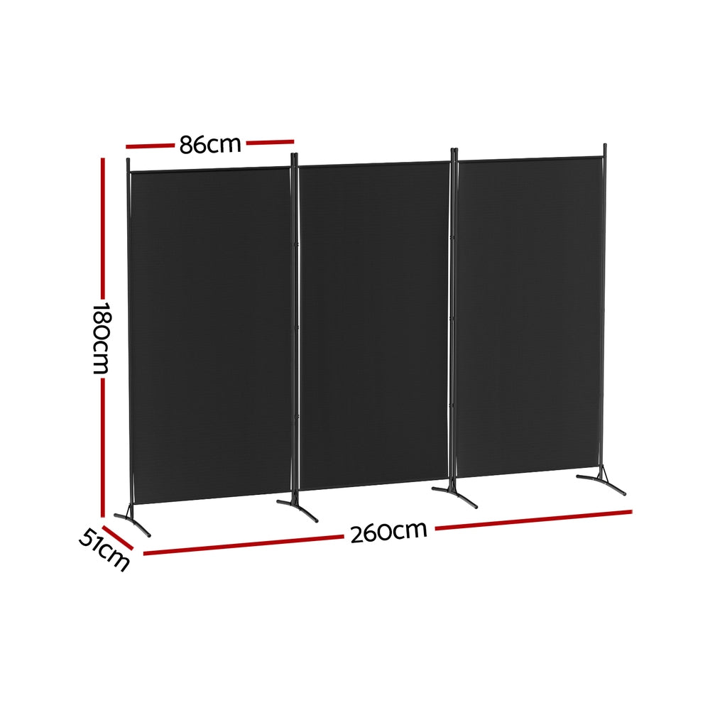 Artiss 3 Panel Room Divider Screen 260x180cm Fabric Black-Furniture > Bedroom > Room Dividers-PEROZ Accessories