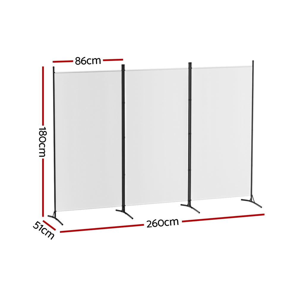 Artiss 3 Panel Room Divider Screen 260x180cm Fabric White-Furniture > Bedroom > Room Dividers-PEROZ Accessories