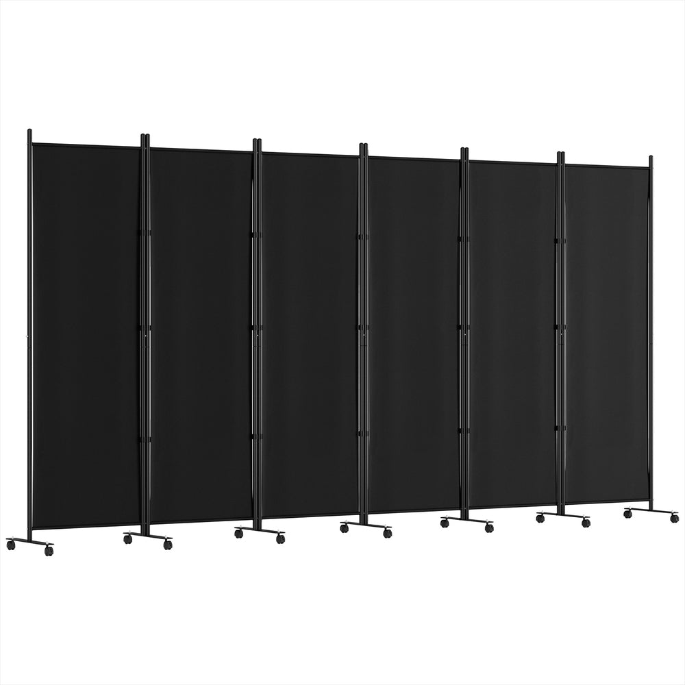 Artiss 6 Panel Room Divider Screen 323cm Wheel Fabric Black-Furniture > Bedroom-PEROZ Accessories