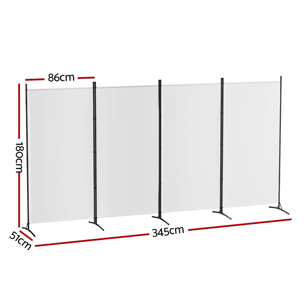 Artiss 4 Panel Room Divider Screen 345x180cm Fabric White-Furniture > Bedroom > Room Dividers-PEROZ Accessories