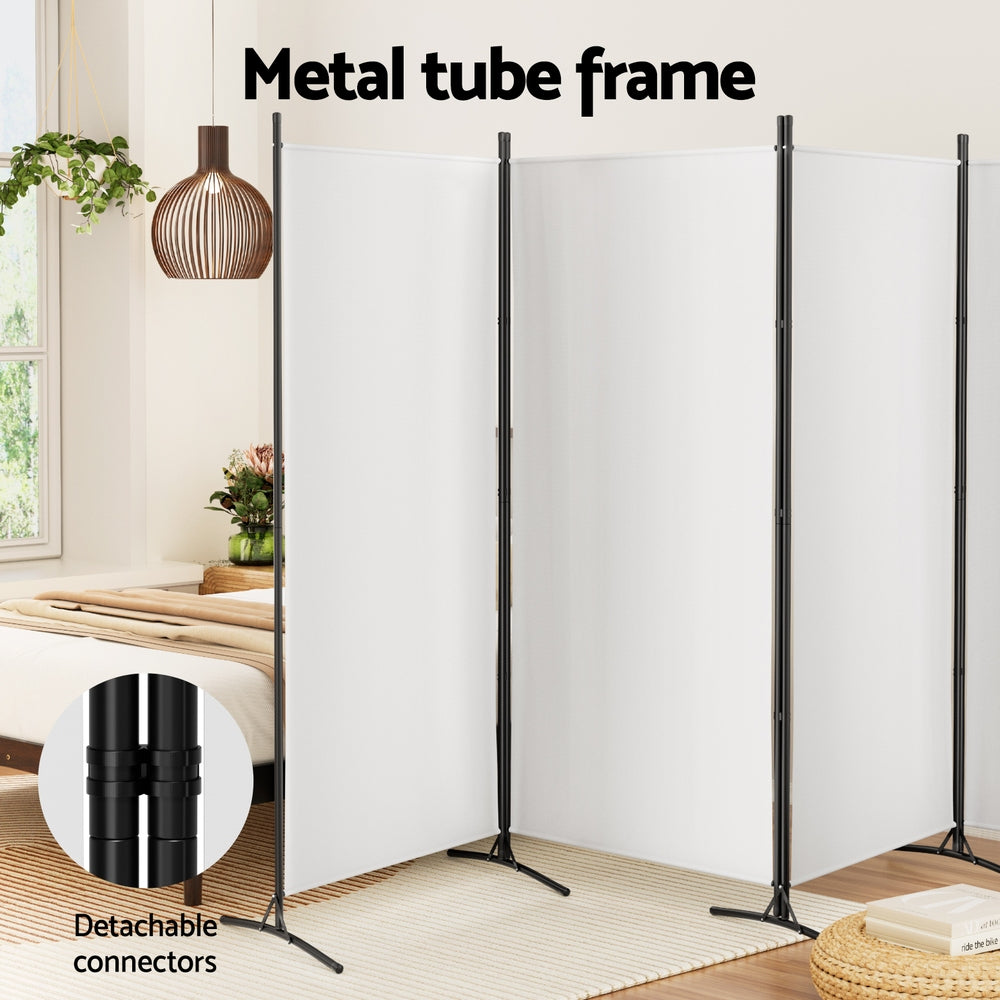 Artiss 4 Panel Room Divider Screen 345x180cm Fabric White-Furniture > Bedroom > Room Dividers-PEROZ Accessories