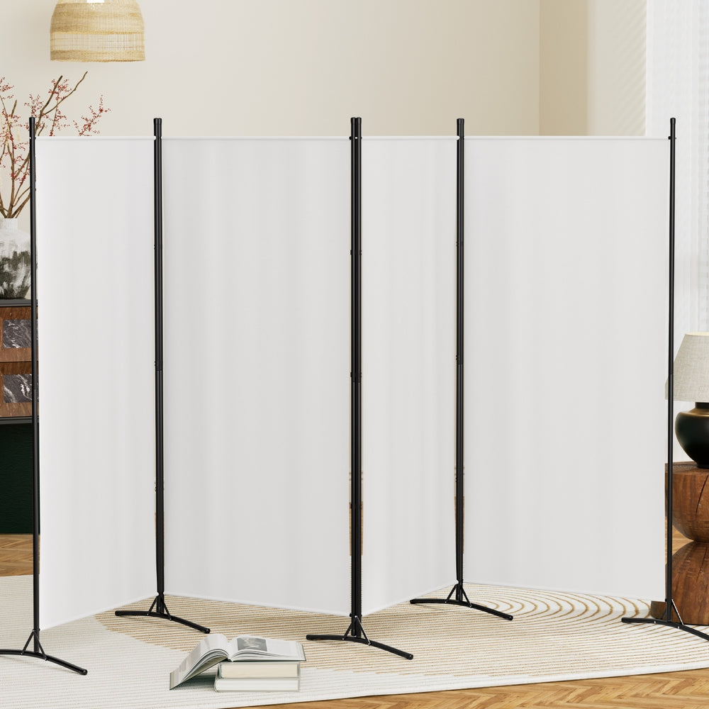 Artiss 4 Panel Room Divider Screen 345x180cm Fabric White-Furniture > Bedroom > Room Dividers-PEROZ Accessories