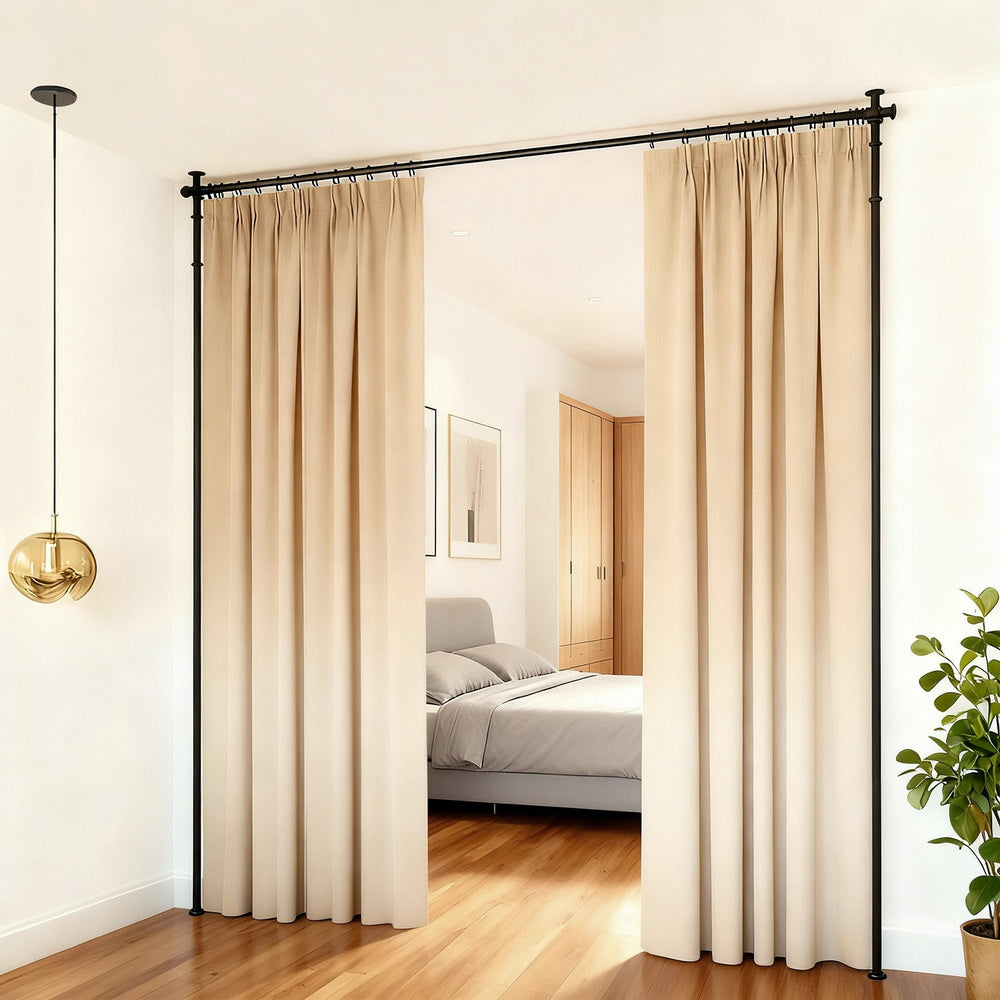 Artiss Room Divider Curtain Rod Extendable Black-Furniture > Bedroom > Room Dividers-PEROZ Accessories