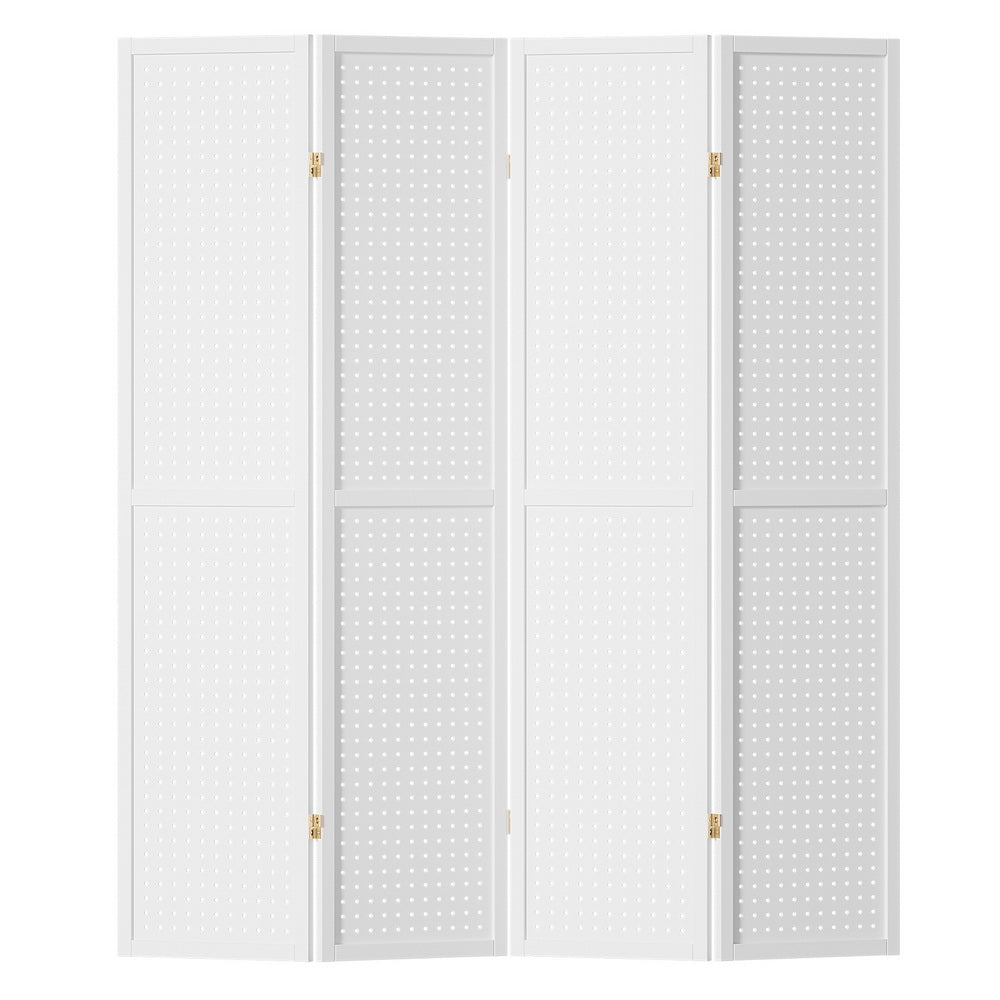 Artiss 4 Panel Room Divider Screen 164x170cm Pegboard White-Furniture > Bedroom-PEROZ Accessories