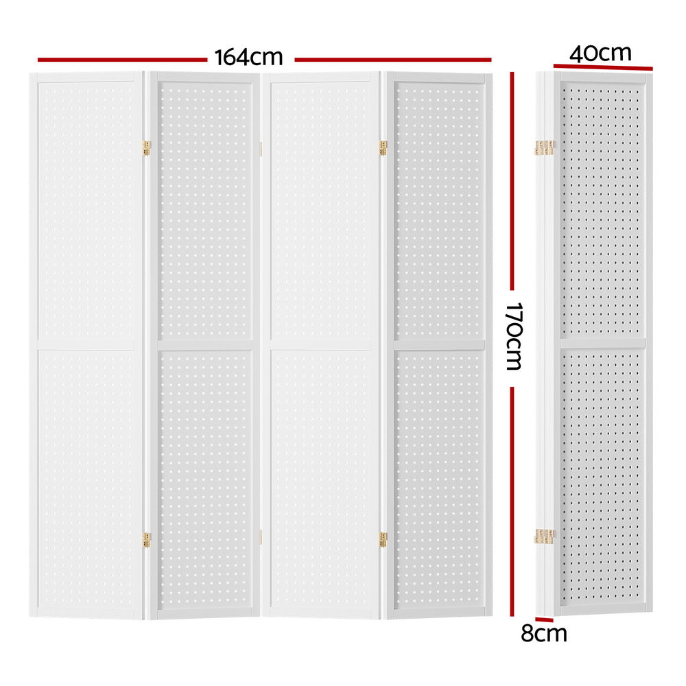 Artiss 4 Panel Room Divider Screen 164x170cm Pegboard White-Furniture > Bedroom-PEROZ Accessories