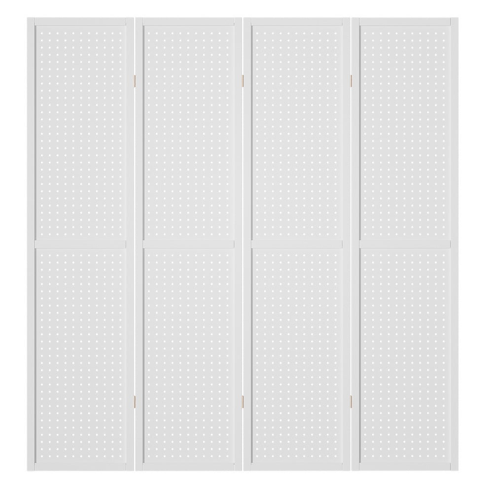 Artiss 4 Panel Room Divider Screen 164x170cm Pegboard White-Furniture > Bedroom-PEROZ Accessories